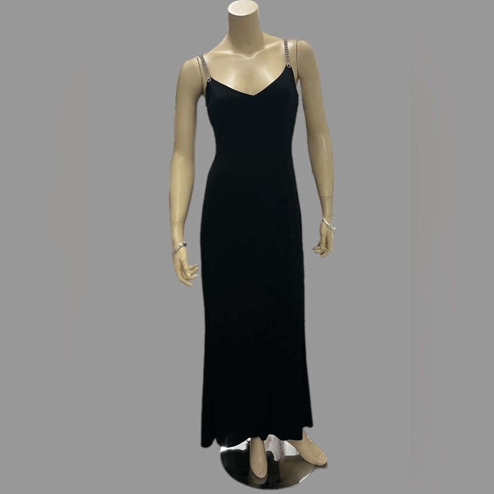 Cache Stunning Black & Rhinestone Backless Dress